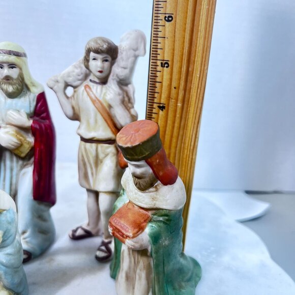 Vintage Hand-Painted Ceramic Nativity Scene Set Of 8 Figurines Holy Family Faith - Picture 7 of 8
